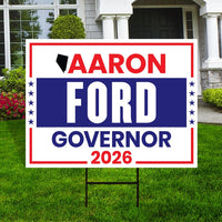 Aaron Ford For Nevada Governor 2026 Yard Sign, Corrugated Plastic Governor Elections Race Red White & Blue Yard Sign with Metal H-Stake