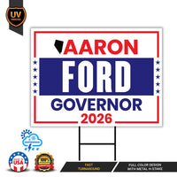 Aaron Ford For Nevada Governor 2026 Yard Sign, Corrugated Plastic Governor Elections Race Red White & Blue Yard Sign with Metal H-Stake