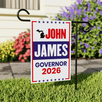 John James For Michigan Governor 2026 Garden Flag, Double Sided, 2026 Governor Flag, Republican, Elections Flag, Race Red White & Blue Flag