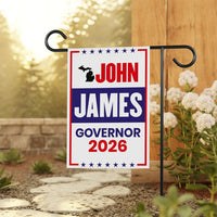 John James For Michigan Governor 2026 Garden Flag, Double Sided, 2026 Governor Flag, Republican, Elections Flag, Race Red White & Blue Flag