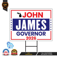 John James For Michigan Governor 2026 Yard Sign, Corrugated Plastic Governor Elections Race Red White & Blue Yard Sign with Metal H-Stake