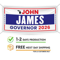 John James For Michigan U.S. Governor Banner Sign, 13 oz Waterproof US Governor Election 2026 Vinyl Banner With Metal Grommets