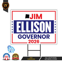Jim Ellison For New Mexico Governor 2026 Yard Sign, Corrugated Plastic Governor Elections Race Red White & Blue Yard Sign with Metal H-Stake