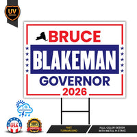Bruce Blakeman For New York Governor 2026 Yard Sign, Corrugated Plastic Governor Elections Race Red White Blue Yard Sign with Metal H-Stake