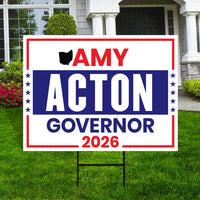Amy Acton For Ohio Governor 2026 Yard Sign, Corrugated Plastic Governor Elections Race Red White & Blue Yard Sign with Metal H-Stake
