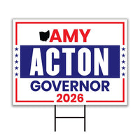 Amy Acton For Ohio Governor 2026 Yard Sign, Corrugated Plastic Governor Elections Race Red White & Blue Yard Sign with Metal H-Stake
