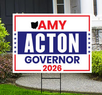 Amy Acton For Ohio Governor 2026 Yard Sign, Corrugated Plastic Governor Elections Race Red White & Blue Yard Sign with Metal H-Stake