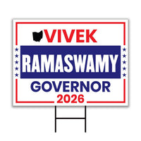 Vivek Ramaswamy For Ohio Governor 2026 Yard Sign, Corrugated Plastic Governor Elections Race Red White & Blue Yard Sign with Metal H-Stake