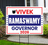 Vivek Ramaswamy For Ohio Governor 2026 Yard Sign, Corrugated Plastic Governor Elections Race Red White & Blue Yard Sign with Metal H-Stake