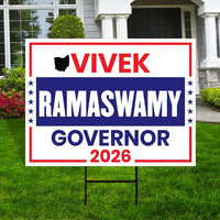 Vivek Ramaswamy For Ohio Governor 2026 Yard Sign, Corrugated Plastic Governor Elections Race Red White & Blue Yard Sign with Metal H-Stake