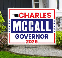 Charles McCall For Oklahoma Governor 2026 Yard Sign, Corrugated Plastic Governor Elections Race Red White Blue Yard Sign with Metal H-Stake