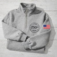 USA 250th Anniversary Embroidered Quarter Zip Sweatshirt, 1776–2026 Patriotic Pullover, 4th of July 250 Years America Gift