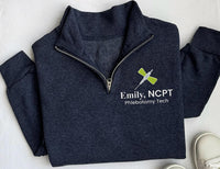 Phlebotomist Embroidered Quarter Zip Sweatshirt, Butterfly Needle Pullover, Personalized Phlebotomy Tech Gift for Women Men