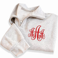 Monogram Embroidered Quarter Zip Sweatshirt, Personalized Monogrammed Pullover, Custom Initials Gift for Her, Stylish Zip Up