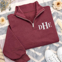Monogram Embroidered Quarter Zip Sweatshirt, Personalized Monogrammed Pullover, Custom Initials Gift for Her, Stylish Zip Up