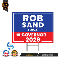 Rob Sand For Iowa Governor 2026 Yard Sign, Corrugated Plastic Governor Elections Race Red White & Blue Yard Sign with Metal H-Stake