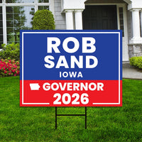 Rob Sand For Iowa Governor 2026 Yard Sign, Corrugated Plastic Governor Elections Race Red White & Blue Yard Sign with Metal H-Stake