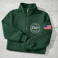 USA 250th Anniversary Embroidered Quarter Zip Sweatshirt, 1776–2026 Patriotic Pullover, 4th of July 250 Years America Gift