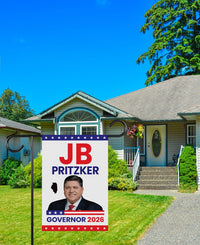 JB Pritzker For Illinois Governor 2026 Garden Flag, Double Sided, 2026 Governor Flag, Democrate, Elections Flag, Race Red White & Blue Flag