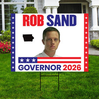 Rob Sand For Iowa Governor 2026 Yard Sign, Corrugated Plastic Governor Elections Race Red White & Blue Yard Sign with Metal H-Stake