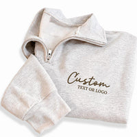 Custom Logo Embroidered Quarter Zip Sweatshirt, Personalized Text Pullover, Team Uniform Business Apparel Everyday Wear Gift Idea