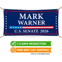 Mark Warner For Virginia U.S. Senate Banner Sign, 13 oz Waterproof US Senate Election 2026, Democratic Vinyl Banner With Metal Grommets