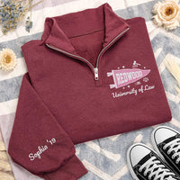 Custom University Embroidered Quarter Zip Sweatshirt, Personalized College Logo Pullover, School Spirit Gift, Campus Apparel Students