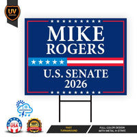 Mike Rogers For Michigan Senate 2026 Yard Sign, Corrugated Plastic Senate Elections, Race Red White & Blue Yard Sign with Metal H-Stake