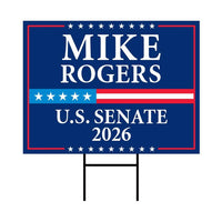 Mike Rogers For Michigan Senate 2026 Yard Sign, Corrugated Plastic Senate Elections, Race Red White & Blue Yard Sign with Metal H-Stake