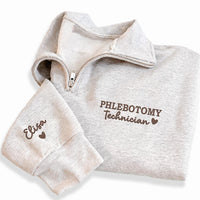 Phlebotomy Technician Embroidered Quarter Zip Sweatshirt, Personalized Name Pullover, Medical Worker Gift, Lab Tech Cozy Apparel