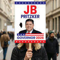 JB Pritzker For Illinois Governor 2026 Election Sign, Political Campaign Sign, Democratic party, Governor Election 2026 Race Poster Sign