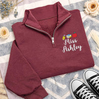 Teacher Name Embroidered Quarter Zip Sweatshirt, Personalized School Staff Pullover, Classroom Gift, Teacher Appreciation Outfit