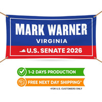Mark Warner For Virginia U.S. Senate Banner Sign, 13 oz Waterproof US Senate Election 2026, Democratic Vinyl Banner With Metal Grommets
