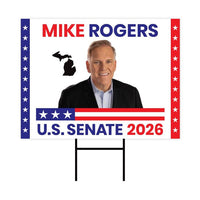 Mike Rogers For Michigan Senate 2026 Yard Sign, Corrugated Plastic Senate Elections, Race Red White & Blue Yard Sign with Metal H-Stake