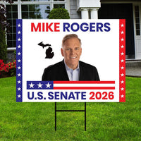 Mike Rogers For Michigan Senate 2026 Yard Sign, Corrugated Plastic Senate Elections, Race Red White & Blue Yard Sign with Metal H-Stake