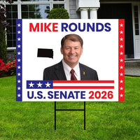 Mike Rounds For South Dakota Senate 2026 Yard Sign, Corrugated Plastic Senate Elections, Race Red White & Blue Yard Sign with Metal H-Stake