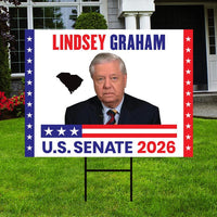 Lindsey Graham For South Carolina Senate 2026 Yard Sign, Corrugated Senate Elections, Race Red White & Blue Yard Sign with Metal H-Stake