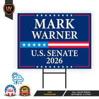 Mark Warner For Virginia Senate 2026 Yard Sign, Corrugated Plastic Senate Elections, Race Red White & Blue Yard Sign with Metal H-Stake