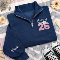 Class of 2026 Embroidered Quarter Zip Sweatshirt, Senior Graduation Pullover, Custom Grad Gift for High School College
