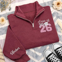 Class of 2026 Embroidered Quarter Zip Sweatshirt, Senior Graduation Pullover, Custom Grad Gift for High School College