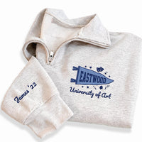 Custom University Embroidered Quarter Zip Sweatshirt, Personalized College Logo Pullover, School Spirit Gift, Campus Apparel Students