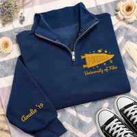 Custom University Embroidered Quarter Zip Sweatshirt, Personalized College Logo Pullover, School Spirit Gift, Campus Apparel Students