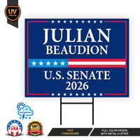 Julian Beaudion For South Dakota Senate 2026 Yard Sign, Corrugated Senate Elections, Race Red White & Blue Yard Sign with Metal H-Stake