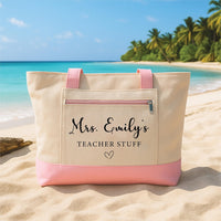 Teacher Tote Bag with Zipper, Personalized Teacher Name Bag, Teacher Gift, Classroom Tote, Back to School Gift, Teacher Appreciation Bag
