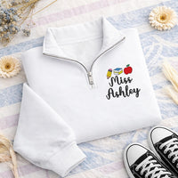 Teacher Name Embroidered Quarter Zip Sweatshirt, Personalized School Staff Pullover, Classroom Gift, Teacher Appreciation Outfit