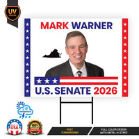 Mark Warner For Virginia Senate 2026 Yard Sign, Corrugated Plastic Senate Elections, Race Red White & Blue Yard Sign with Metal H-Stake