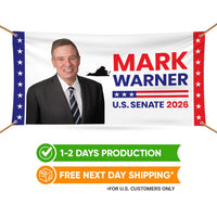 Mark Warner For Virginia U.S. Senate Banner Sign, 13 oz Waterproof US Senate Election 2026, Democratic Vinyl Banner With Metal Grommets