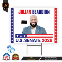 Julian Beaudion For South Dakota Senate 2026 Yard Sign, Corrugated Senate Elections, Race Red White & Blue Yard Sign with Metal H-Stake