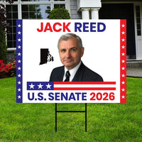 Jack Reed For Rhode Island Senate 2026 Yard Sign, Corrugated Plastic Senate Elections, Race Red White & Blue Yard Sign with Metal H-Stake