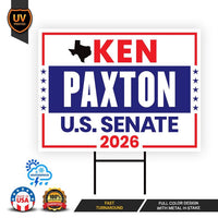 Ken Paxton For Texas Senate 2026 Yard Sign, Corrugated Plastic Senate Elections, Race Red White & Blue Yard Sign with Metal H-Stake